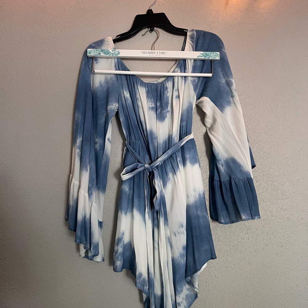 Tie-Dye Romper With Bell Sleeves & Tie Waist